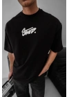 Erkek Baskılı Oversize T-shirt - Siyah