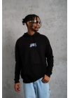 Erkek Baskılı Oversize Üç İplik Kapüşonlu Sweatshirt - Siyah