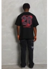 Erkek Baskılı Tişort Kısa Kol Bisiklet Yaka Ovarsize T-Shirt - Siyah