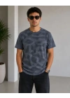 Erkek Batik Desenli Tişört Bisiklet Yaka Kısa Kol Regular Fit T-shirt - Füme