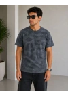 Erkek Batik Desenli Tişört Bisiklet Yaka Kısa Kol Regular Fit T-shirt - Füme