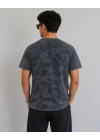 Erkek Batik Desenli Tişört Bisiklet Yaka Kısa Kol Regular Fit T-shirt - Füme
