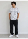 Erkek Batik Desenli Tişört Bisiklet Yaka Kısa Kol Regular Fit T-shirt - Gri