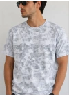 Erkek Batik Desenli Tişört Bisiklet Yaka Kısa Kol Regular Fit T-shirt - Gri