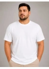 Erkek Battal Big Size Basic Tişört Bisiklet Yaka Rahat Kalıp T-Shirt - Beyaz