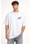 Erkek Bisiklet Yaka Baskılı Kısa Kollu Tişört Streetwear Günlük Basic Pamuklu T-shirt - Beyaz