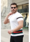 Erkek Bisiklet Yaka Bel Ve Kol şerit Desenli Kısa Kollu Tişört
