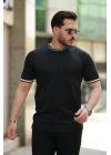 Erkek Bisiklet Yaka çizgi Desenli Ribanalı Kısa Kollu Tshirt