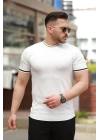 Erkek Bisiklet Yaka çizgi Desenli Ribanalı Kısa Kollu Tshirt