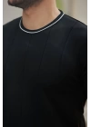 Erkek Bisiklet Yaka çizgi Desenli Ribanalı Kısa Kollu Tshirt
