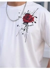 Erkek Bisiklet Yaka Kısa Kol Baskılı T-shirt - Beyaz