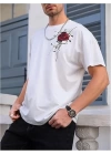 Erkek Bisiklet Yaka Kısa Kol Baskılı T-shirt - Beyaz