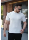 Erkek Bisiklet Yaka örgü Desenli Kısa örme Triko Kısa Kollu T-shirt