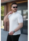 Erkek Bisiklet Yaka örgü Desenli Kısa örme Triko Kısa Kollu T-shirt