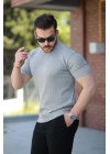 Erkek Bisiklet Yaka örgü Desenli Kısa örme Triko Kısa Kollu T-shirt