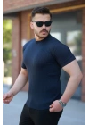 Erkek Bisiklet Yaka örgü Desenli Kısa örme Triko Kısa Kollu T-shirt