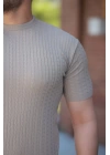 Erkek Bisiklet Yaka örgü Desenli Kısa örme Triko Kısa Kollu T-shirt
