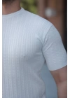 Erkek Bisiklet Yaka örgü Desenli Kısa örme Triko Kısa Kollu T-shirt