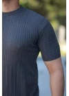 Erkek Bisiklet Yaka örgü Desenli Kısa örme Triko Kısa Kollu T-shirt