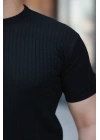Erkek Bisiklet Yaka örgü Desenli Kısa örme Triko Kısa Kollu T-shirt