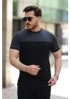Erkek Bisiklet Yaka Parçalı Renk  Kısa Kollu Tshirt