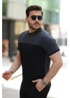Erkek Bisiklet Yaka Parçalı Renk  Kısa Kollu Tshirt