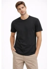 Erkek Bisiklet Yaka Tişört Regular Kalıp Basic Pamuklu Günlük Kullanım T-shirt - Siyah