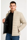 Erkek Bomber Mont Ceket – Su İtici Kumaş, Kapitone Astarlı, Fermuarlı, Kışlık - Bej