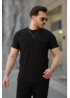 Erkek Cepli Kolyeli Kısa Kollu örme Kumaş T-shirt