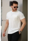 Erkek Cepli Kolyeli Kısa Kollu örme Kumaş T-shirt