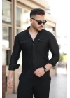 Erkek çift Cepli çıtçıt Düğmeli Uzun Kollu Gömlek