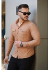 Erkek çift Cepli çıtçıt Düğmeli Uzun Kollu Gömlek