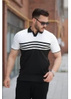 Erkek çizgi Desenli Yakalı Kısa Kollu T-shirt