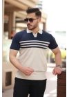 Erkek çizgi Desenli Yakalı Kısa Kollu T-shirt