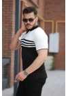 Erkek çizgi Desenli Yakalı Kısa Kollu T-shirt