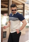 Erkek çizgi Desenli Yakalı Kısa Kollu T-shirt