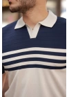 Erkek çizgi Desenli Yakalı Kısa Kollu T-shirt