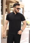 Erkek çizgi Dokulu çıtçıt Yakalı Kısa Kollu T-shirt
