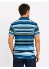 Erkek Çizgili Polo Yaka Tişört Kısa Kol Yazlık T-Shirt Regular Fit - Mavi