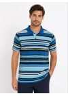 Erkek Çizgili Polo Yaka Tişört Kısa Kol Yazlık T-Shirt Regular Fit - Mavi