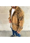 Erkek Desenli Düğmeli Polar Gömlek – Hardal Paisley Desen Yakalı, Uzun Kollu, Oversize Rahat Kalıp - Sarı