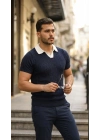 Erkek Desenli Kısa Kollu Triko Tişört - %100 Pamuk Akrilik