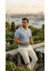 Erkek Desenli Kısa Kollu Triko Tişört - %100 Pamuk Akrilik