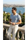Erkek Desenli Kısa Kollu Triko Tişört - %100 Pamuk Akrilik
