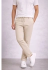 Erkek Diagonel Mikro Dokulu Duble Paça Cepli Pantolon Bağcıklı Bel, Modern Kesim - Krem