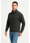 Erkek Dik Yaka Sweatshirt Dik Yaka Yarım Fermuarlı 3 İplik Şardonlu Pamuk Kumaş - Antrasit