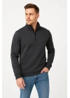 Erkek Dik Yaka Sweatshirt Dik Yaka Yarım Fermuarlı 3 İplik Şardonlu Pamuk Kumaş - Antrasit