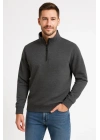 Erkek Dik Yaka Sweatshirt Dik Yaka Yarım Fermuarlı 3 İplik Şardonlu Pamuk Kumaş - Antrasit
