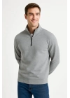 Erkek Dik Yaka Sweatshirt Dik Yaka Yarım Fermuarlı 3 İplik Şardonlu Pamuk Kumaş - Gri