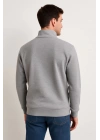 Erkek Dik Yaka Sweatshirt Dik Yaka Yarım Fermuarlı 3 İplik Şardonlu Pamuk Kumaş - Gri
